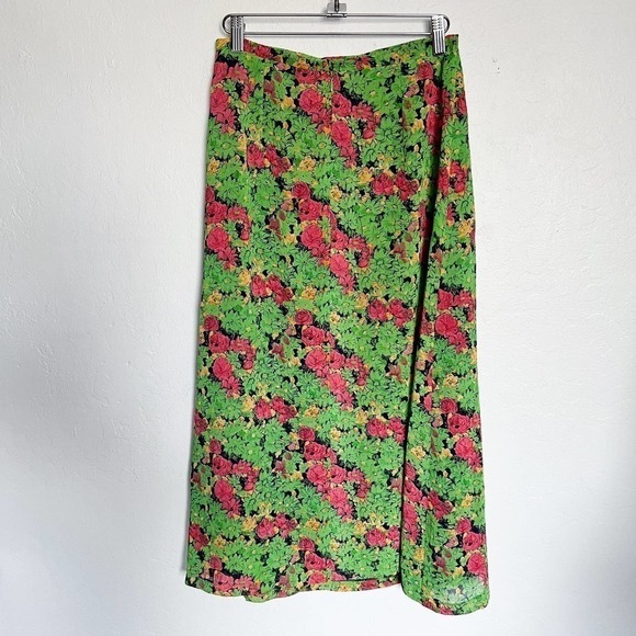 Y2k 2000s 90s Vintage Style Green Pink Floral Print Maxi Long Skirt Small brat - Picture 6 of 6